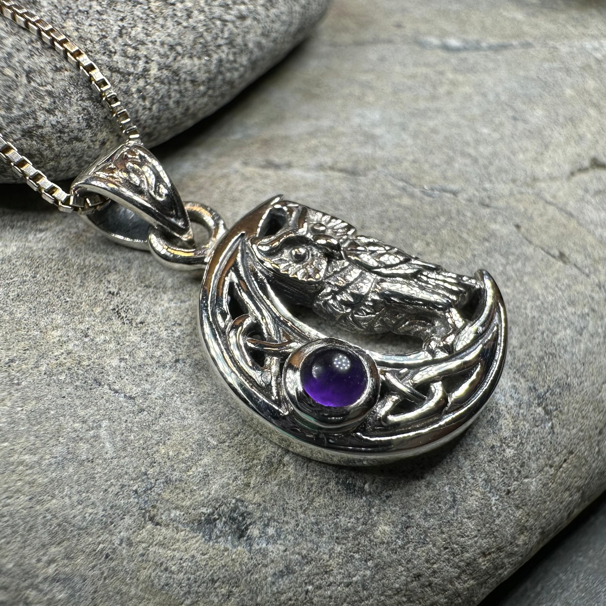 Owl Crescent Moon Necklace — view 10