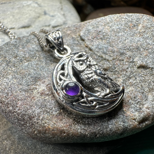 Owl Crescent Moon Necklace — view 11