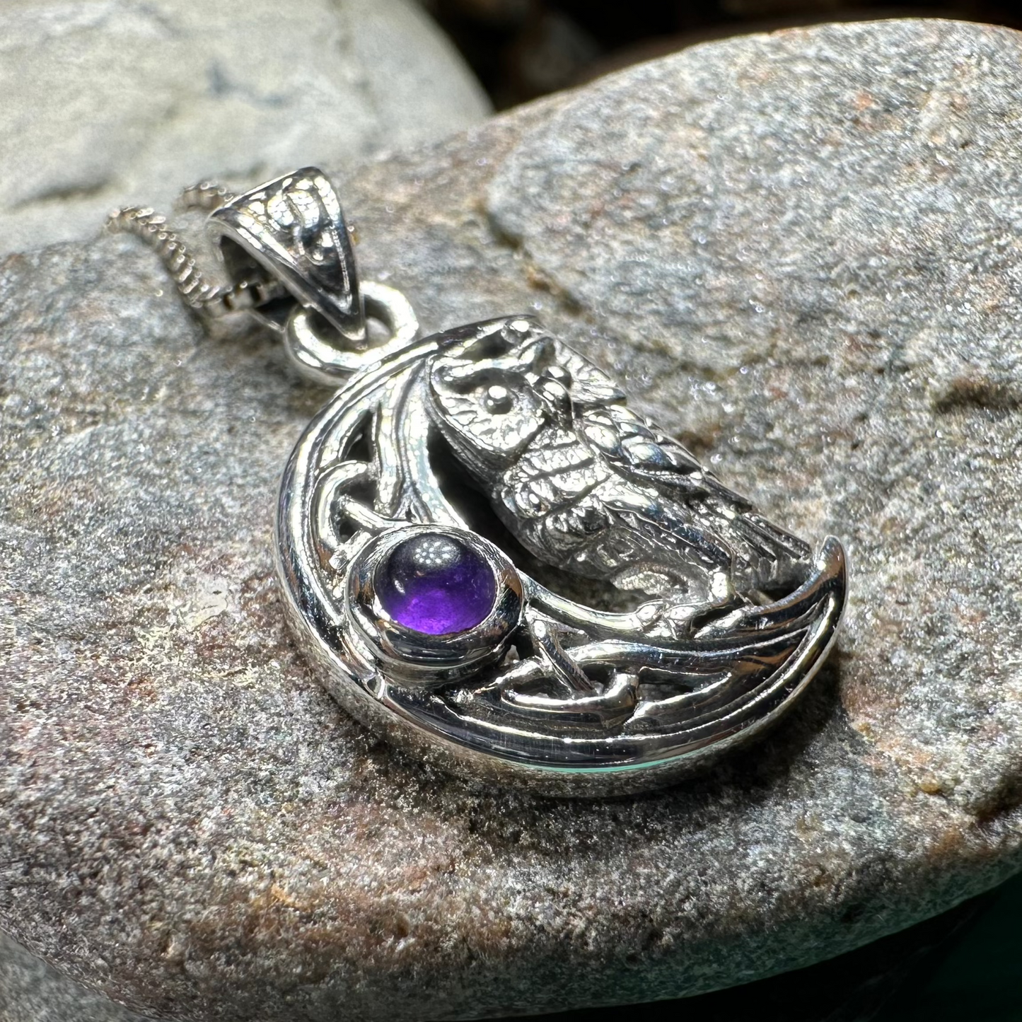 Owl Crescent Moon Necklace — view 7