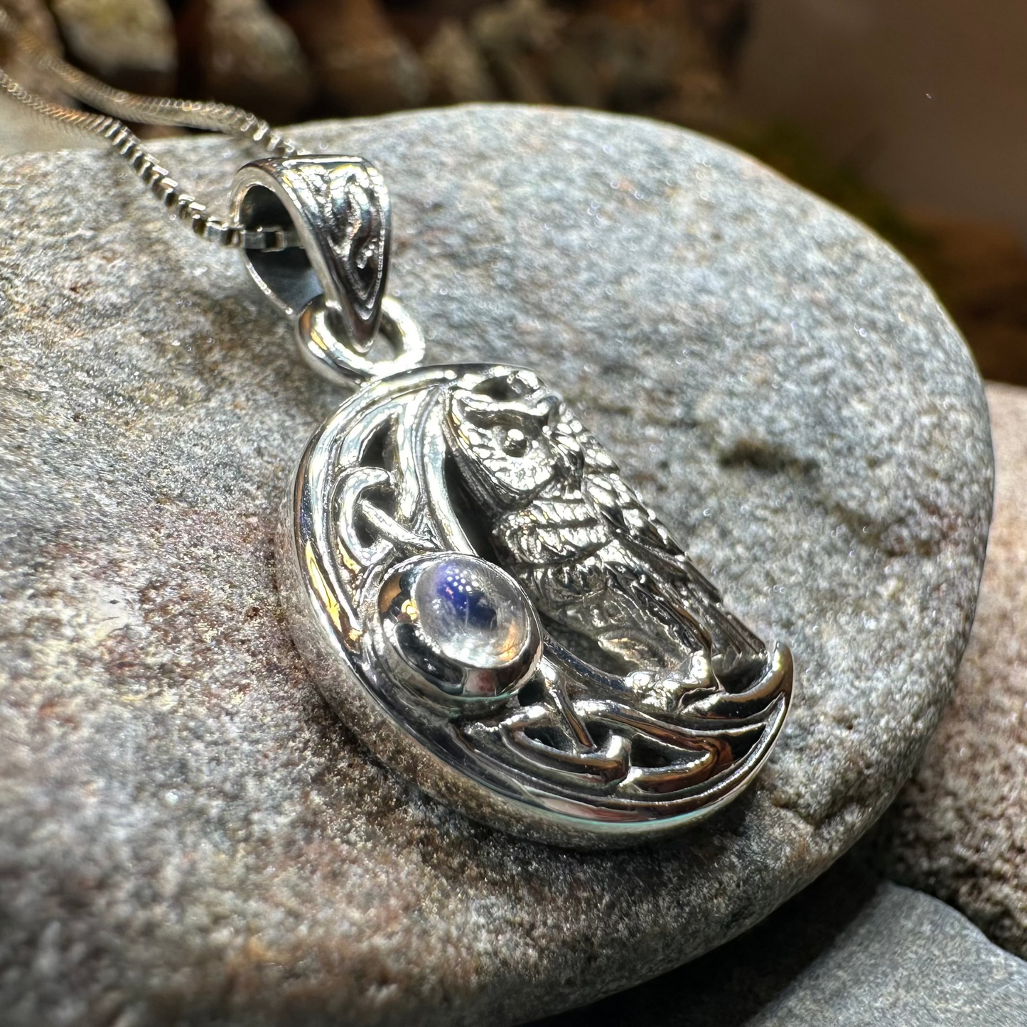 Owl Crescent Moon Necklace — view 8