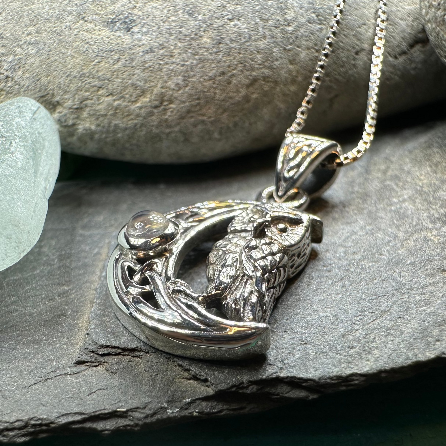 Owl Crescent Moon Necklace — view 5