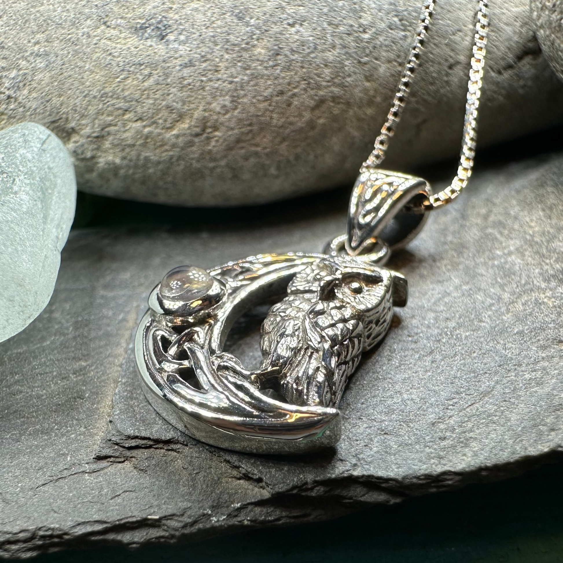Owl Crescent Moon Necklace — view 5