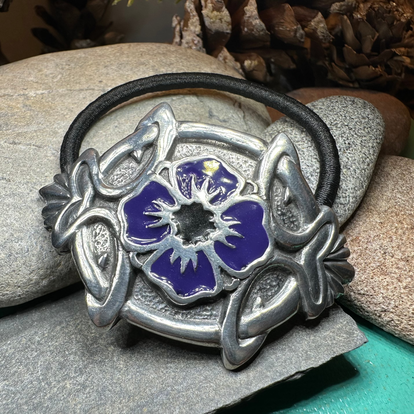 Celtic Pansy Ponytail Holder in pewter