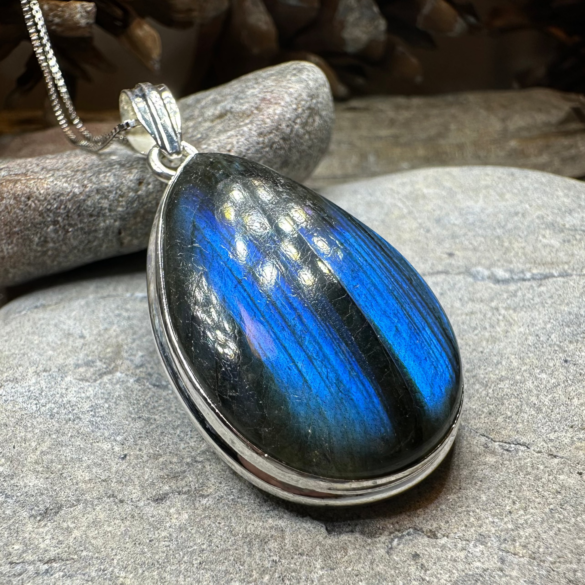 Blue Night Teardrop Labradorite Necklace — view 3
