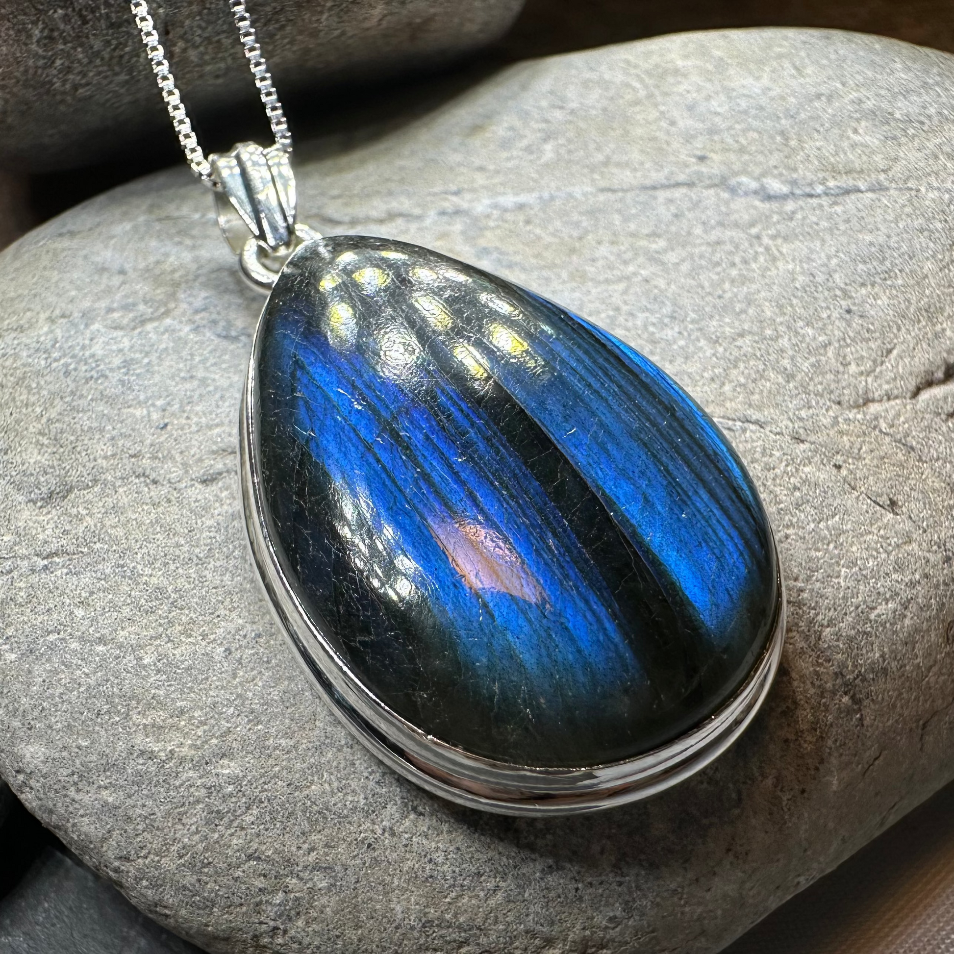 Blue Night Teardrop Labradorite Necklace — view 6