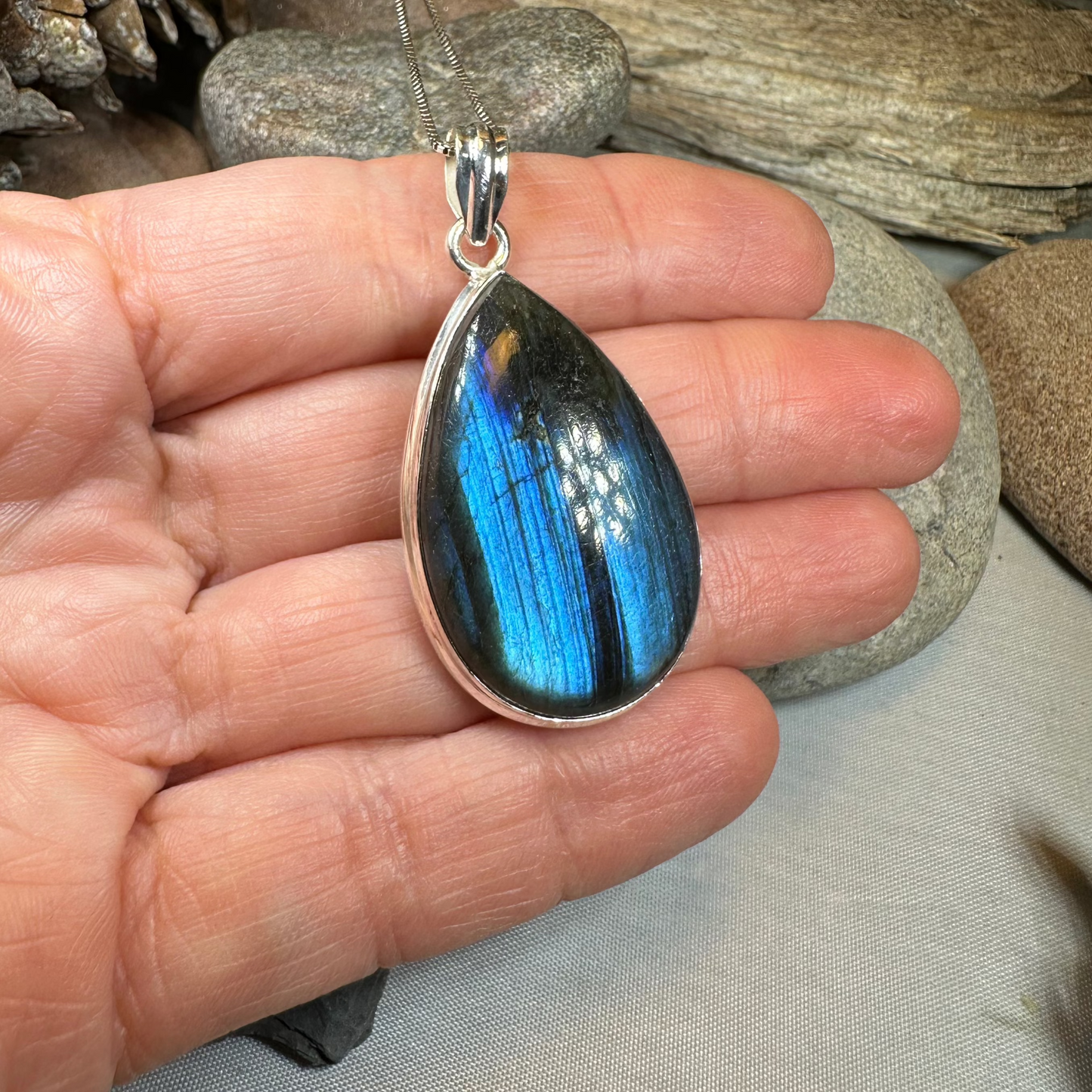 Blue Night Teardrop Labradorite Necklace — view 5