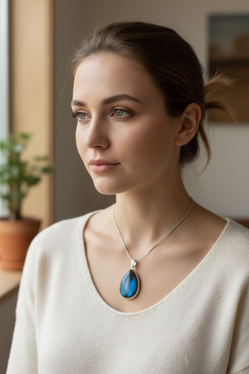 Blue Night Teardrop Labradorite Necklace — view 2