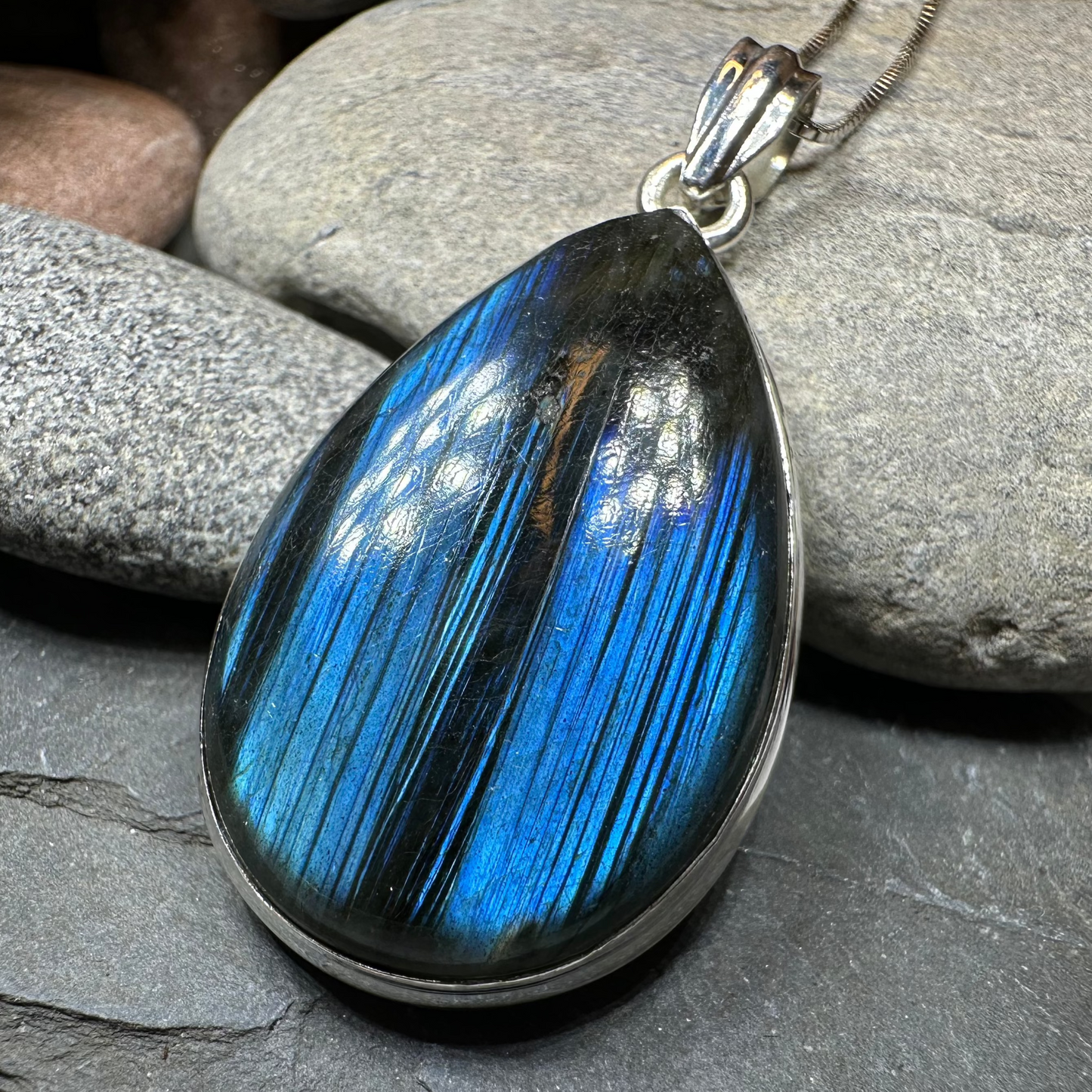 Blue Night Teardrop Labradorite Necklace — view 4
