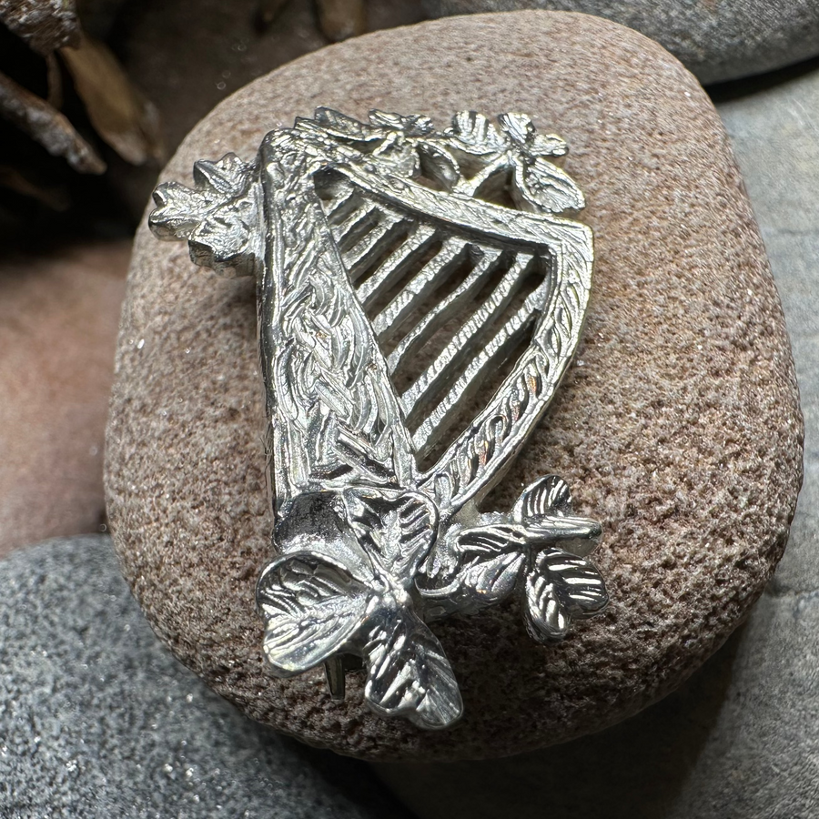 Artisan Irish Celtic Harp Brooch - Handmade in Ireland