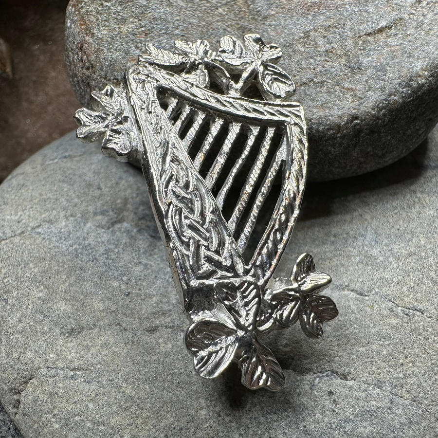 Artisan Irish Celtic Harp Brooch - Handmade in Ireland