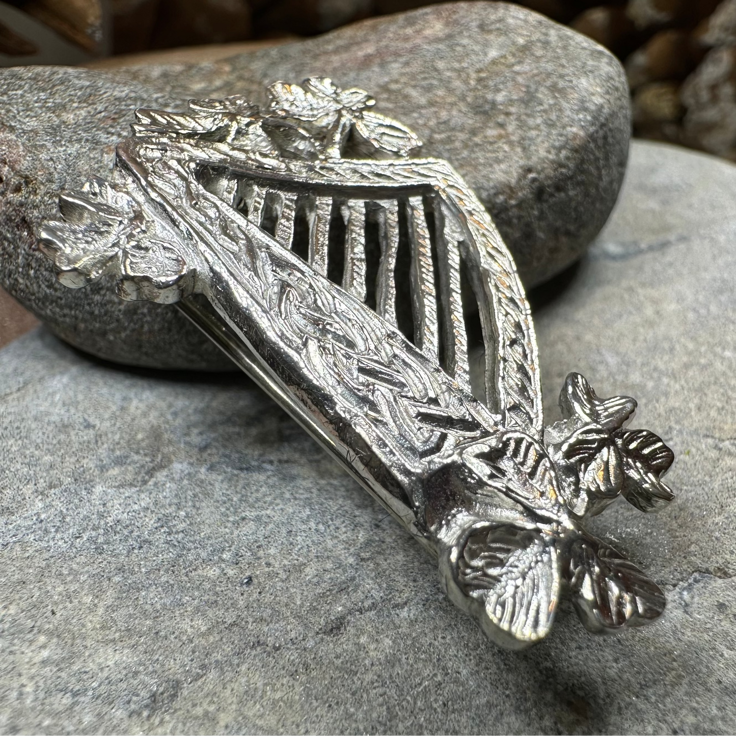 Artisan Irish Celtic Harp Brooch - Handmade in Ireland