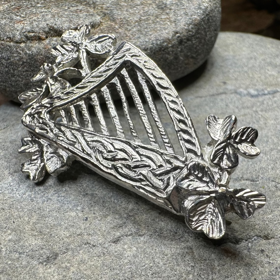 Artisan Irish Celtic Harp Brooch - Handmade in Ireland