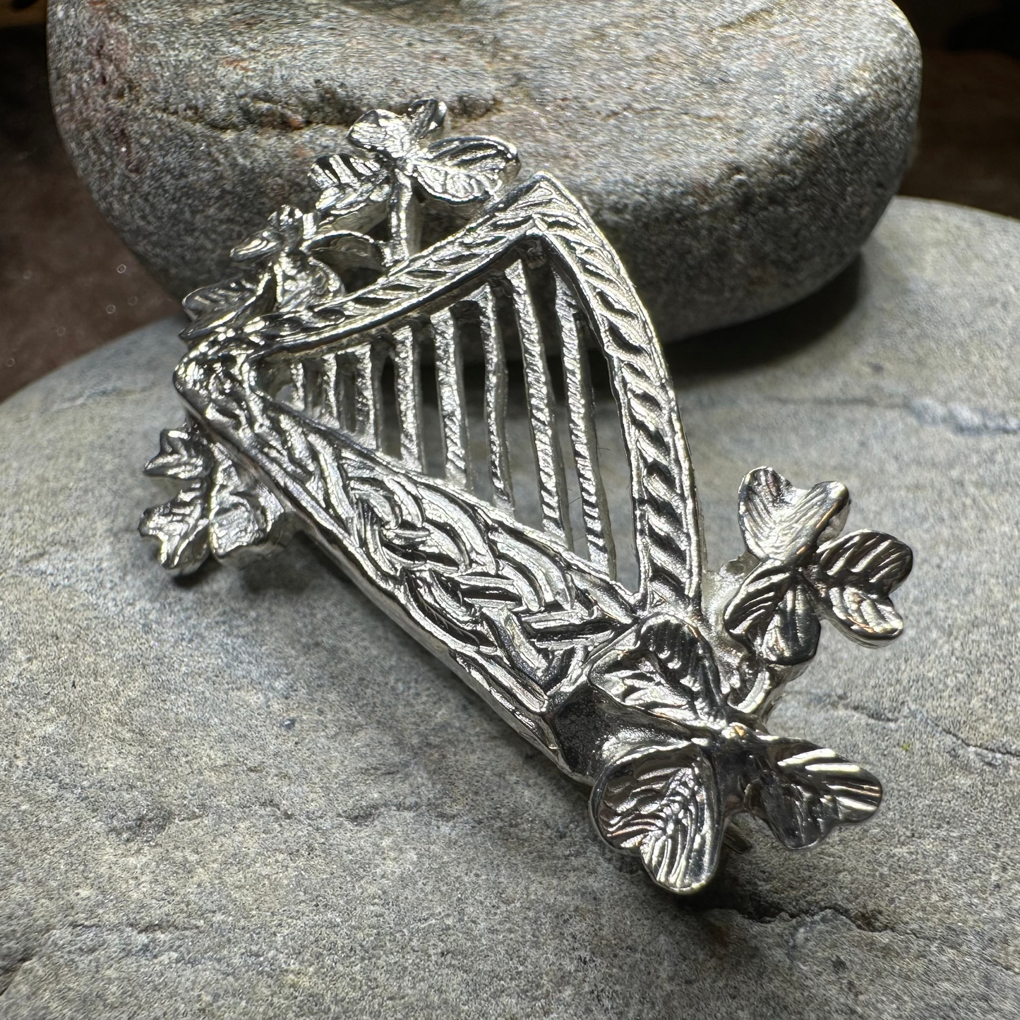 Artisan Irish Celtic Harp Brooch - Handmade in Ireland