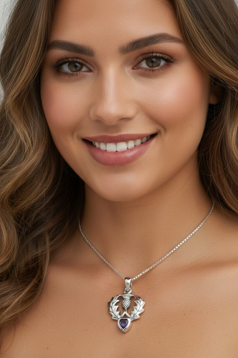 Millie Scottish Thistle Necklace in Sterling Silver — view 7