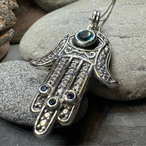 Load image into Gallery viewer, Blue Dream Hamsa Hand Necklace in Sterling Silver
