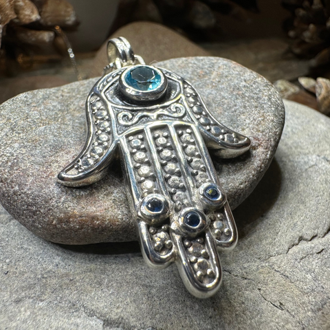 Load image into Gallery viewer, Blue Dream Hamsa Hand Necklace in Sterling Silver
