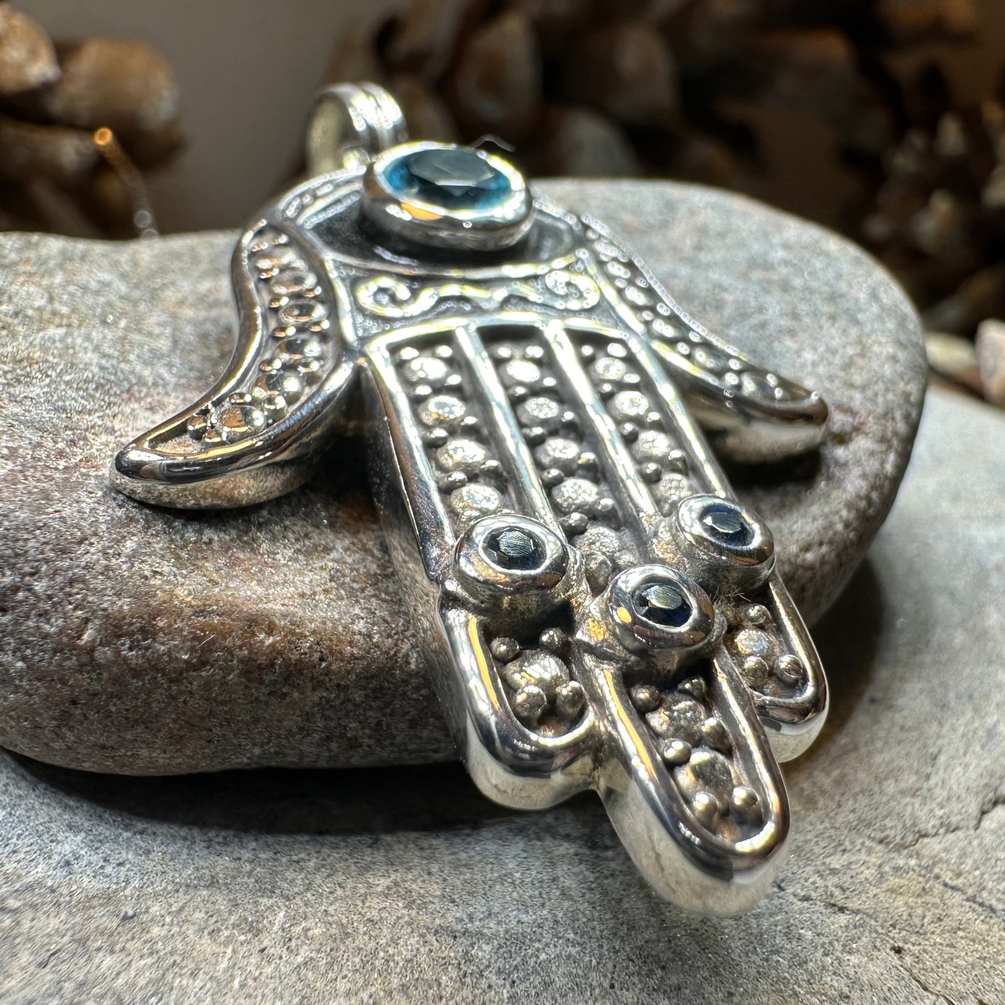 Blue Dream Hamsa Hand Necklace in Sterling Silver
