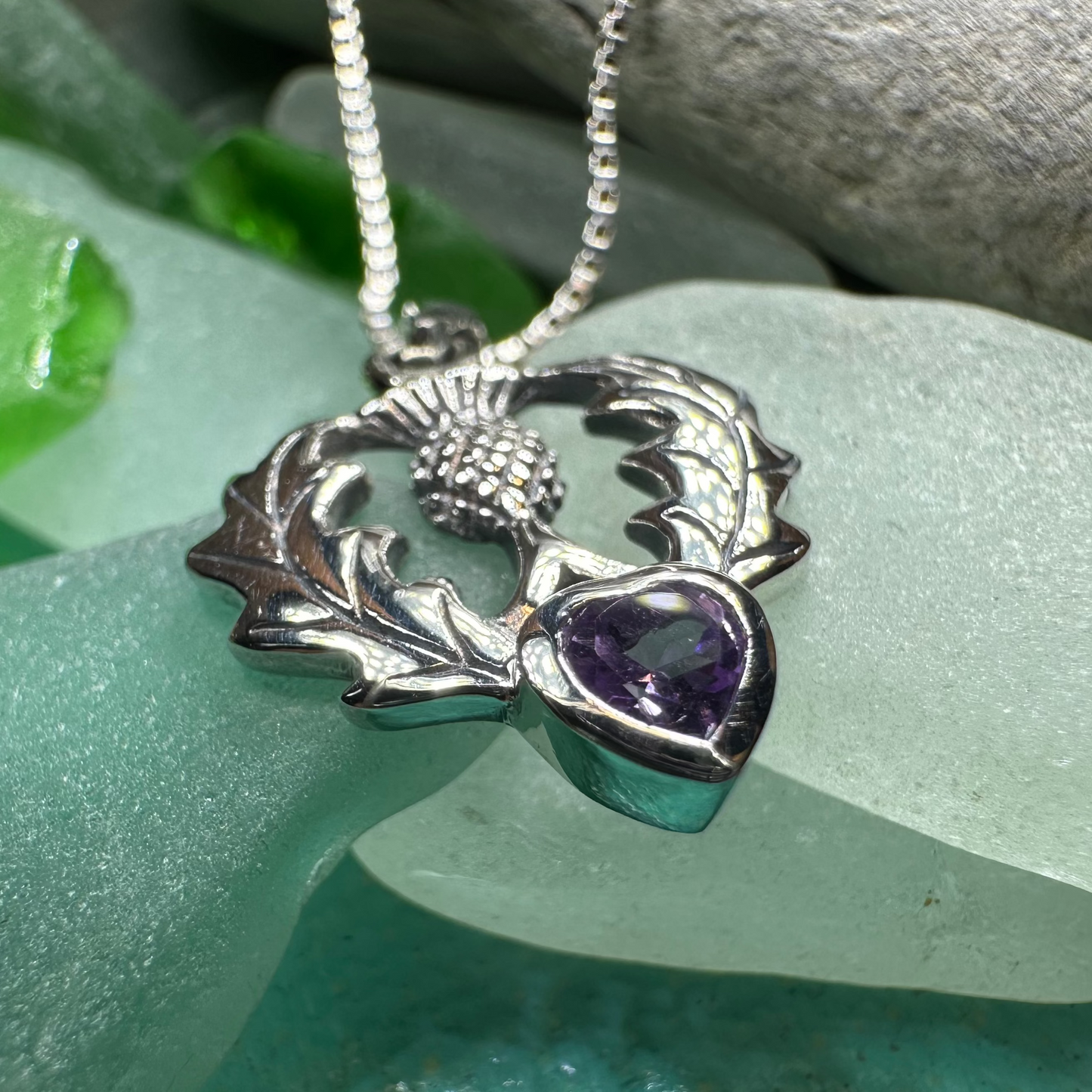 Millie Scottish Thistle Necklace in Sterling Silver — view 5