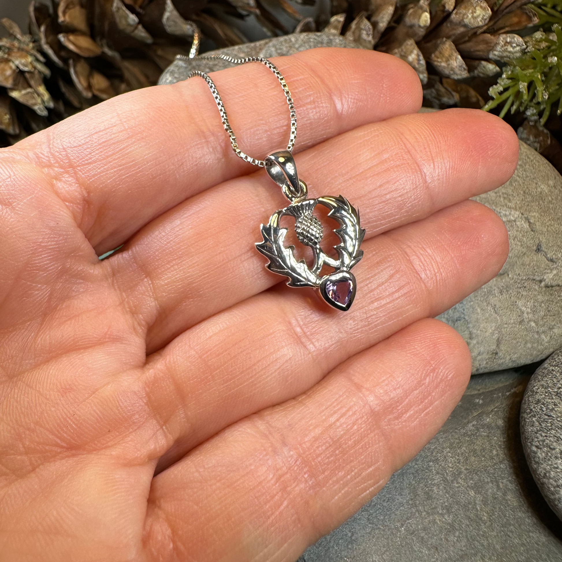 Millie Scottish Thistle Necklace in Sterling Silver — view 4