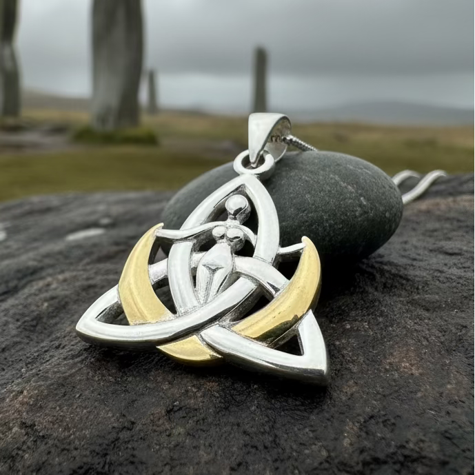 Celtic Crescent Moon Goddess Necklace in Sterling Silver