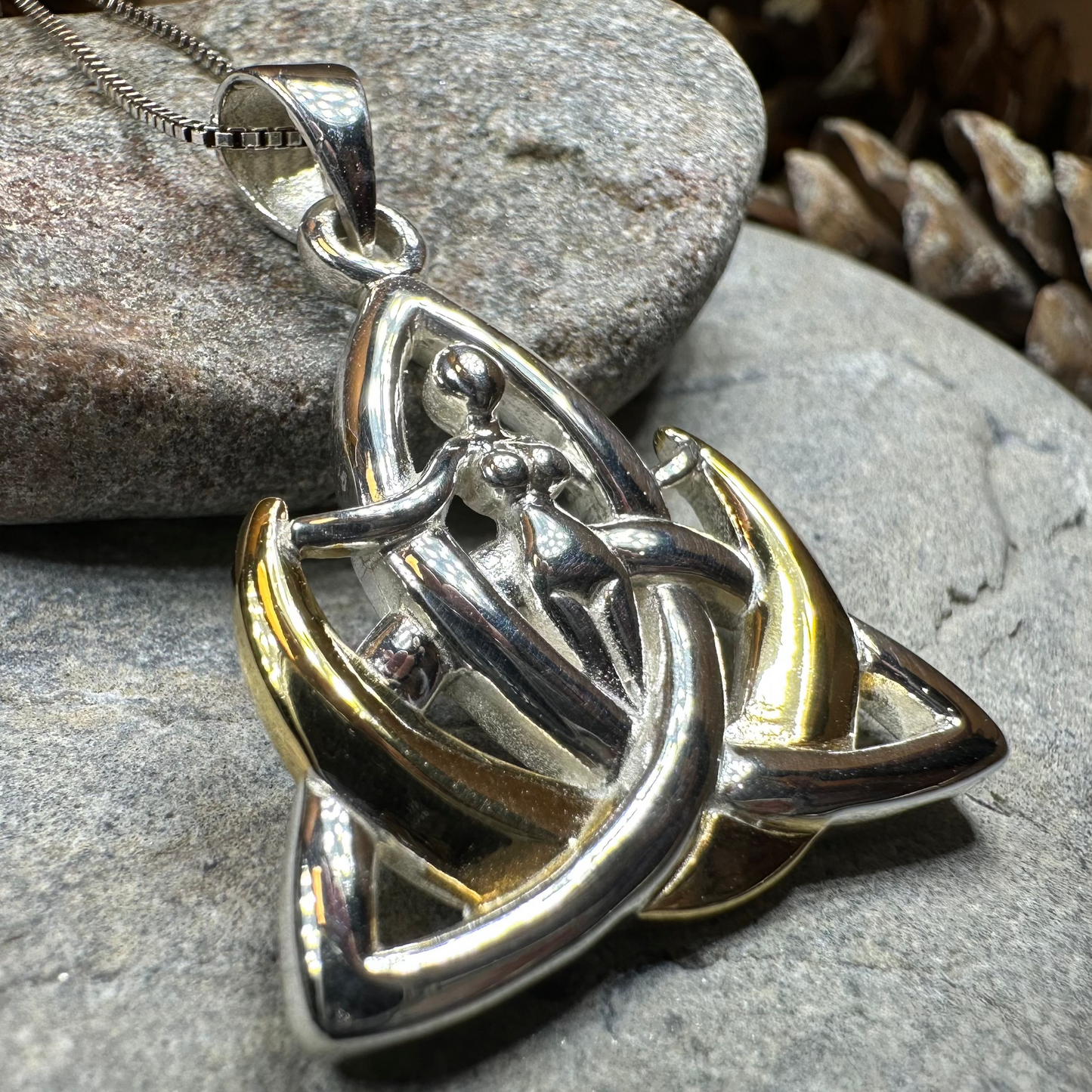 Celtic Crescent Moon Goddess Necklace in Sterling Silver