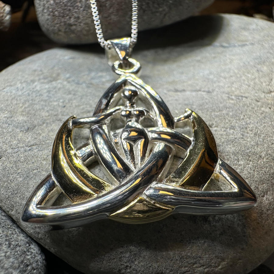 Celtic Crescent Moon Goddess Necklace in Sterling Silver