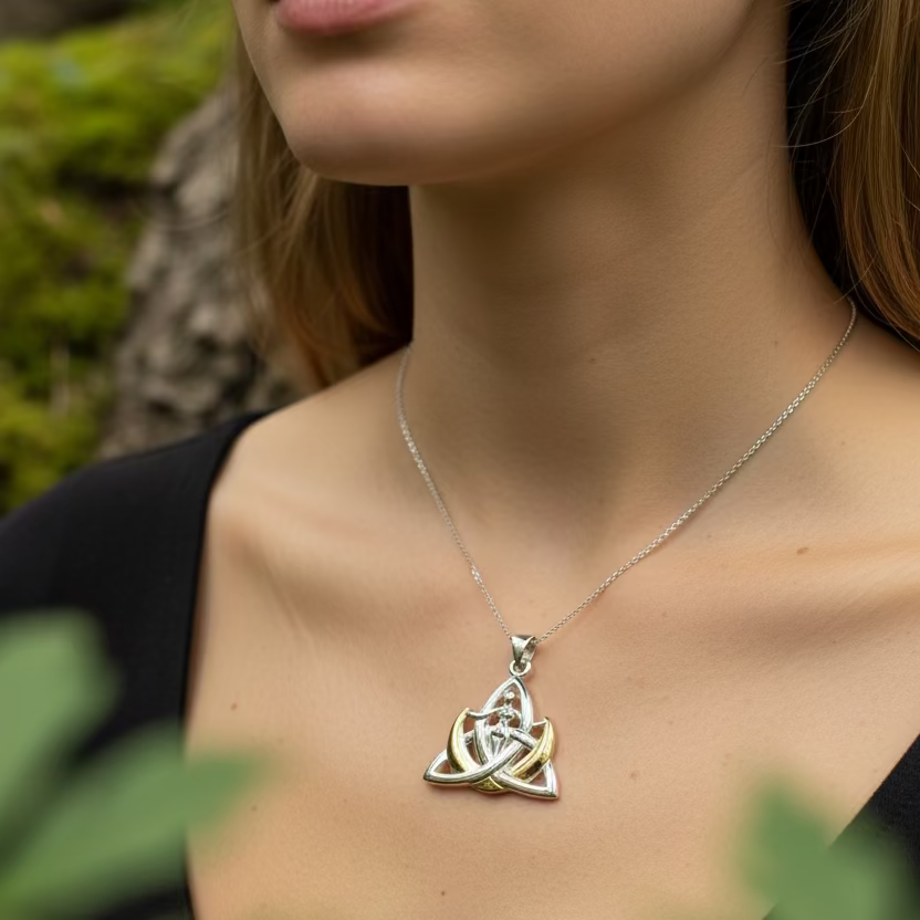 Celtic Crescent Moon Goddess Necklace in Sterling Silver