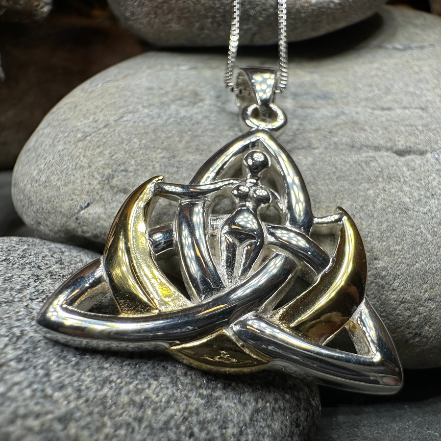 Celtic Crescent Moon Goddess Necklace in Sterling Silver