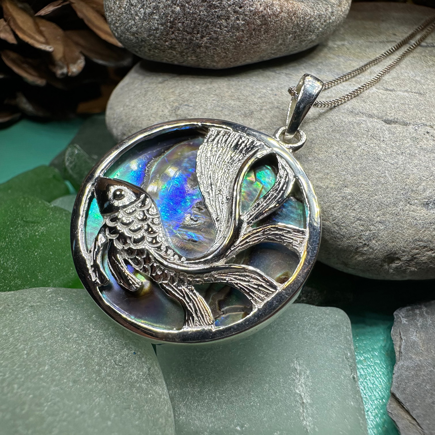 Abalone Koi Fish Necklace — view 3