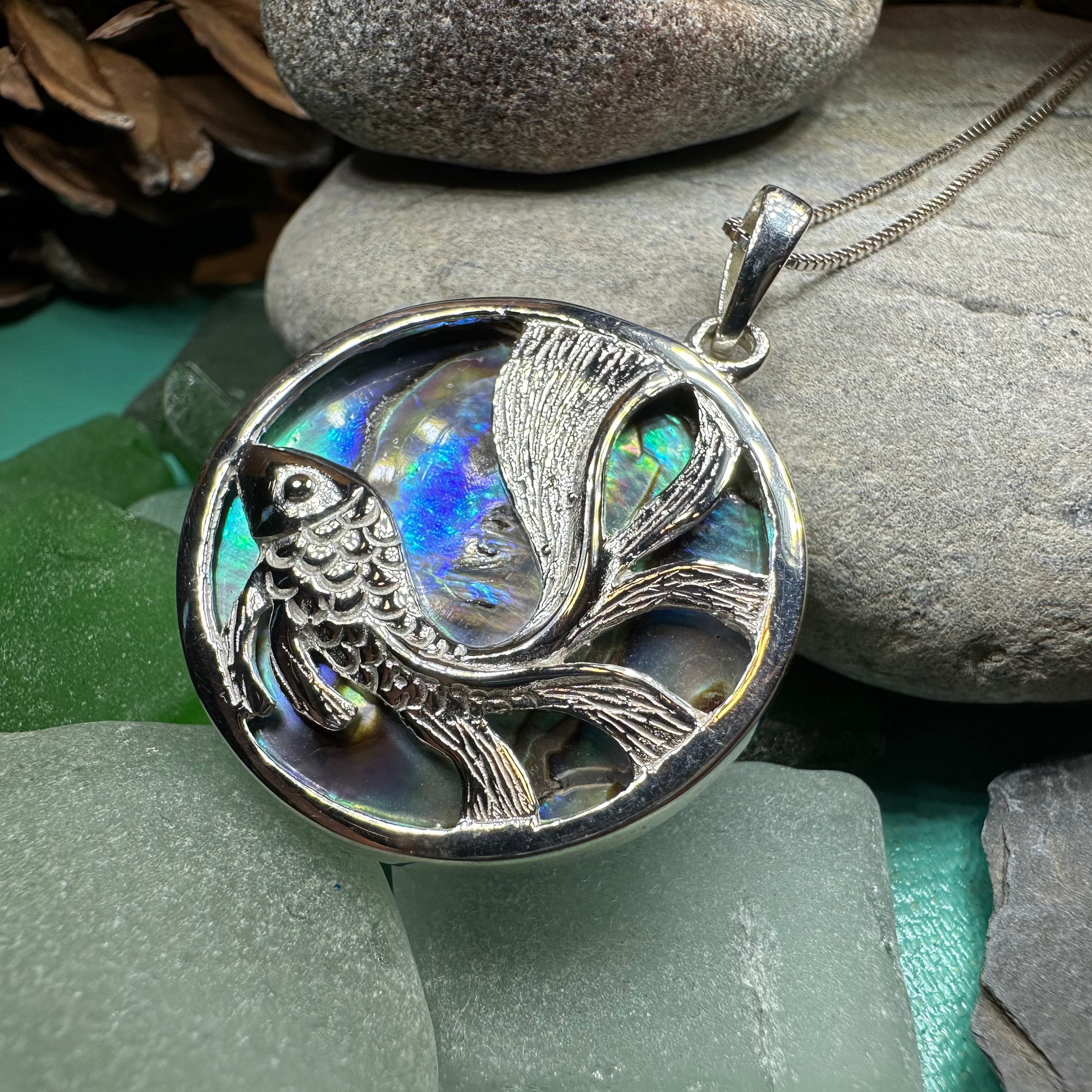 Abalone Koi Fish Necklace — view 3