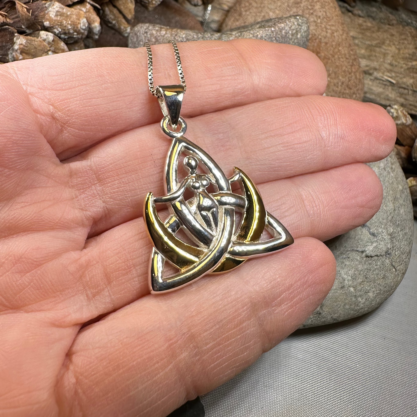 Celtic Crescent Moon Goddess Necklace in Sterling Silver
