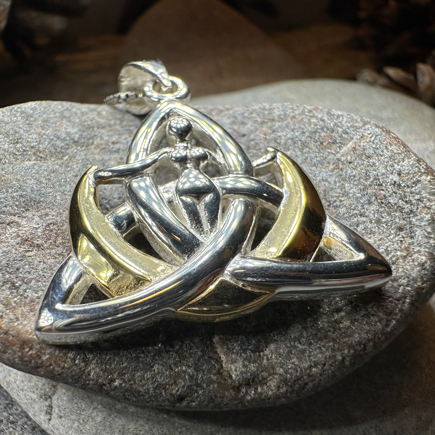 Celtic Crescent Moon Goddess Necklace in Sterling Silver