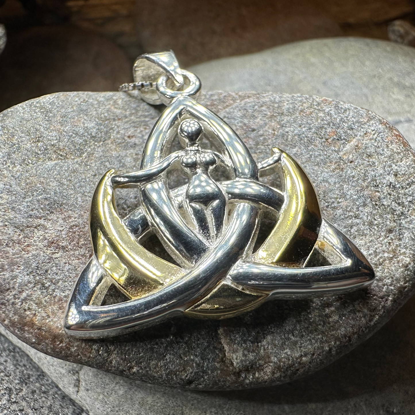 Celtic Crescent Moon Goddess Necklace in Sterling Silver