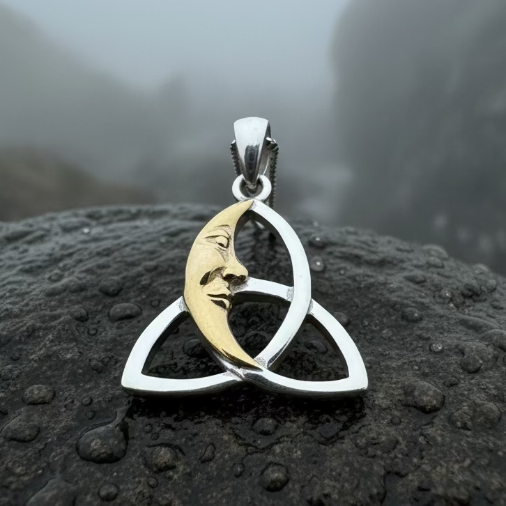 Celtic Trinity Knot Moon Necklace in sterling silver