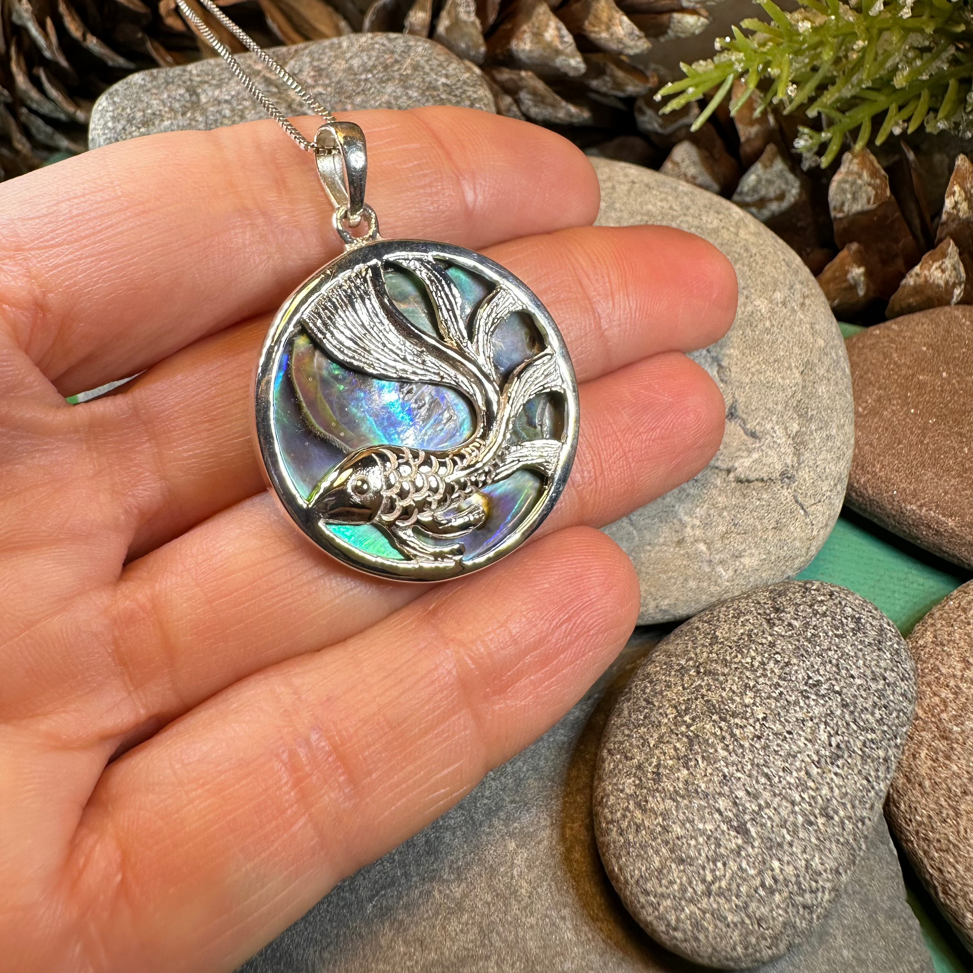 Abalone Koi Fish Necklace — view 6
