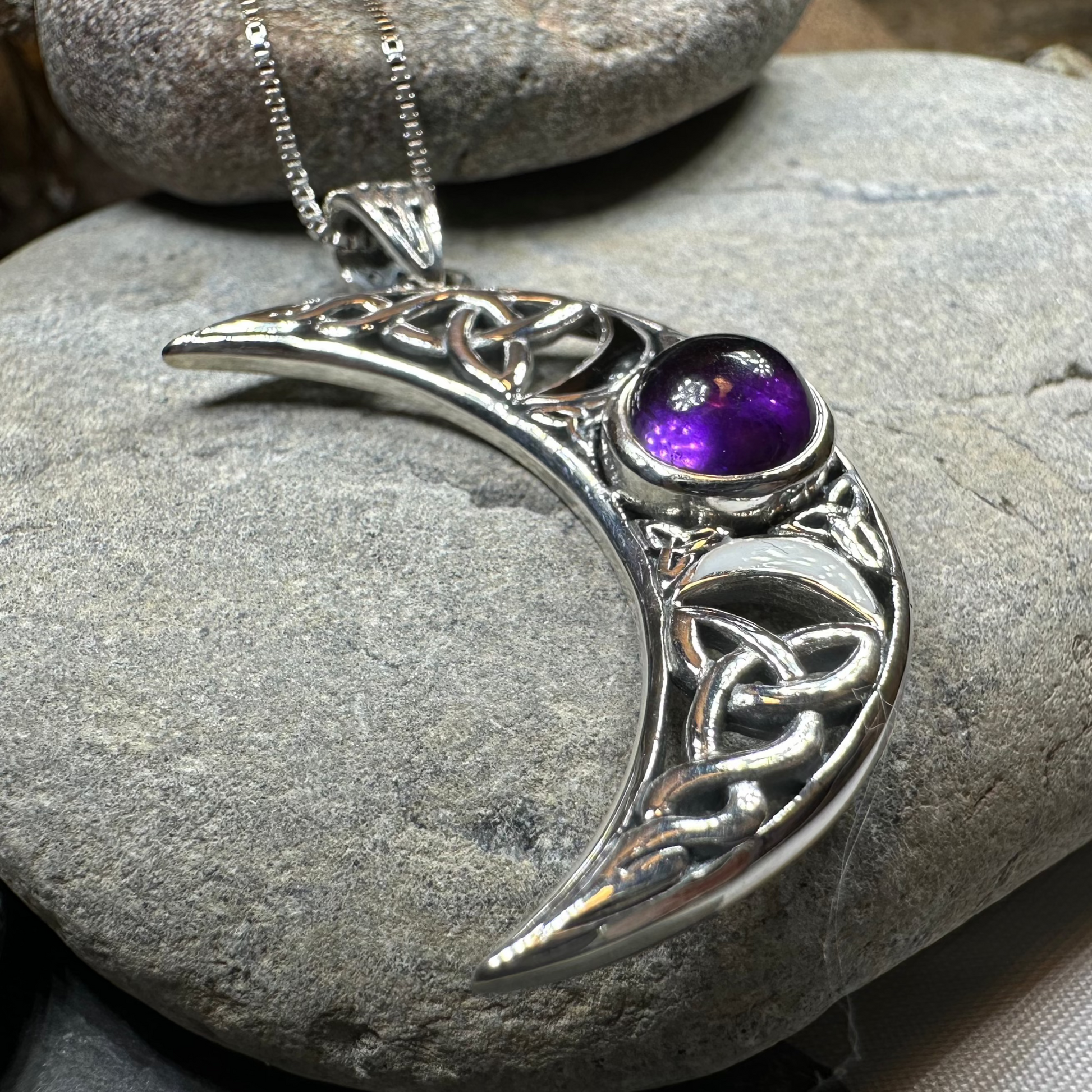 Sabrina Celtic Triple Moon Necklace in Sterling Silver — view 7