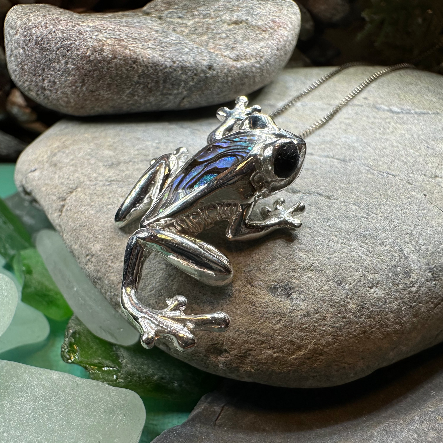 Abalone Frog Necklace in Sterling Silver