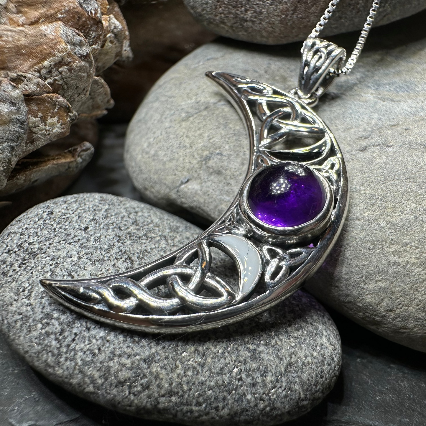 Sabrina Celtic Triple Moon Necklace in Sterling Silver — view 4