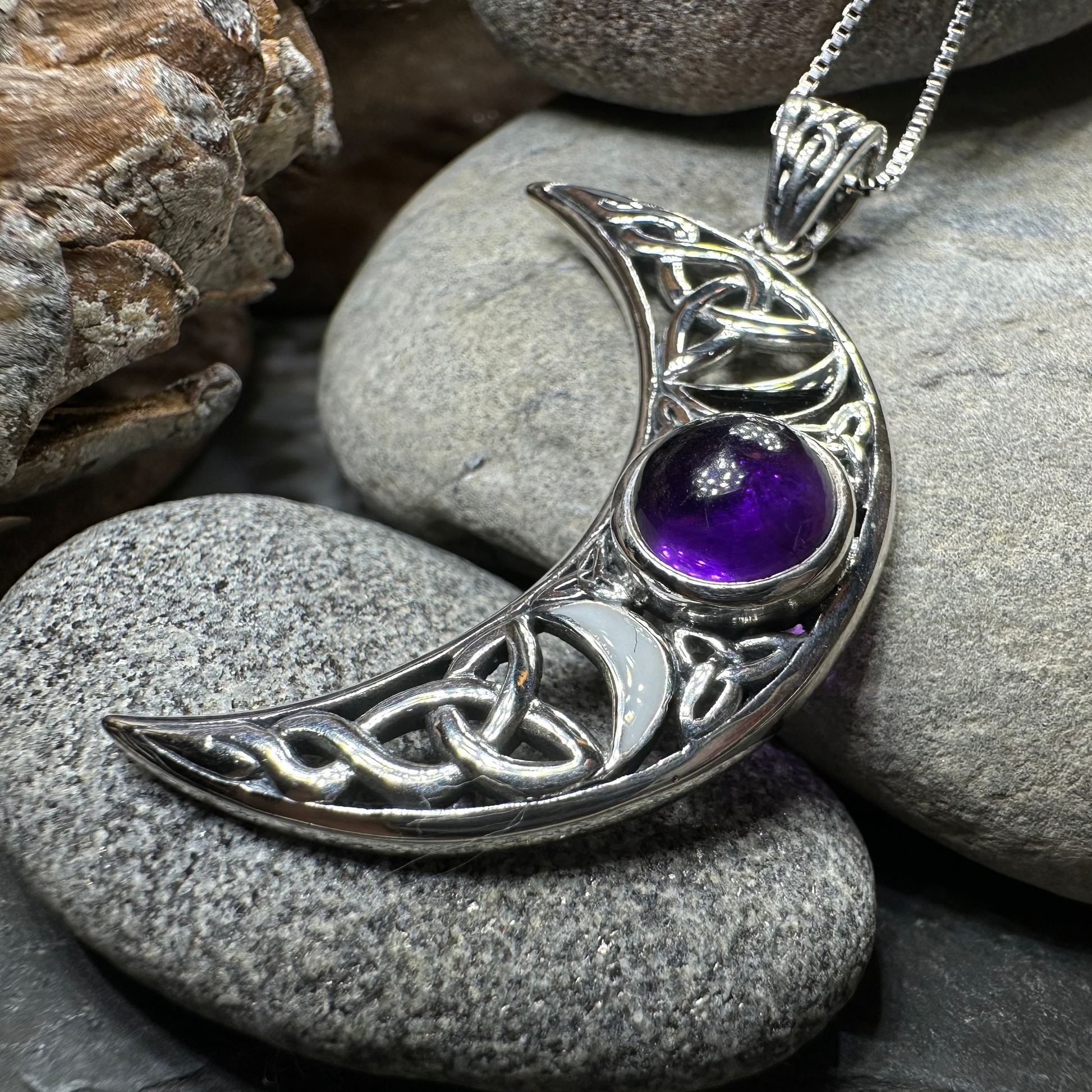 Sabrina Celtic Triple Moon Necklace in Sterling Silver — view 4
