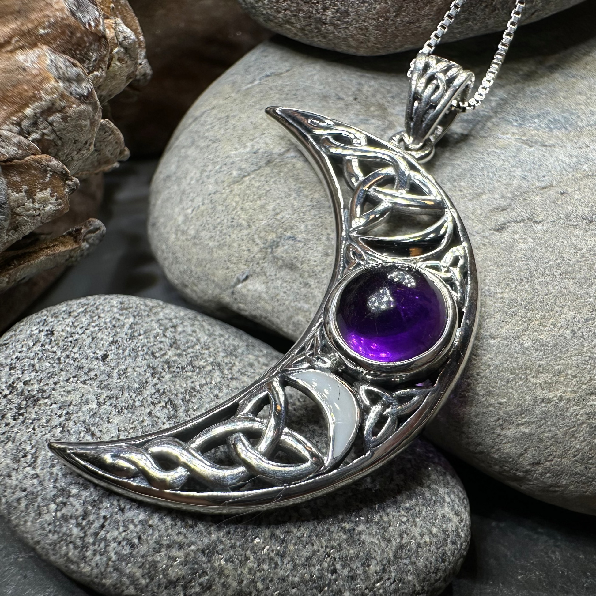 Sabrina Celtic Triple Moon Necklace in Sterling Silver — view 8