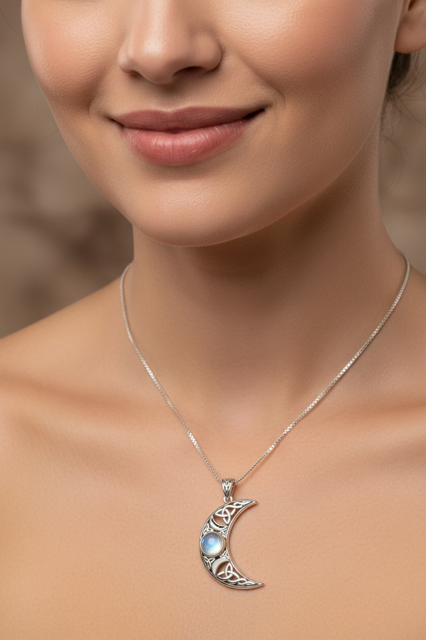 Sabrina Celtic Triple Moon Necklace in Sterling Silver — view 3