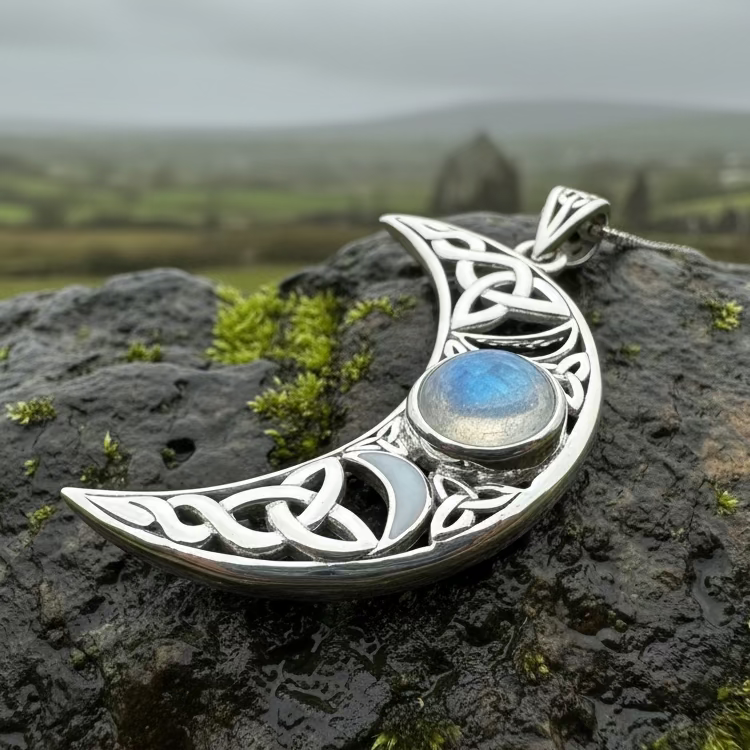 Sabrina Celtic Triple Moon Necklace in Sterling Silver