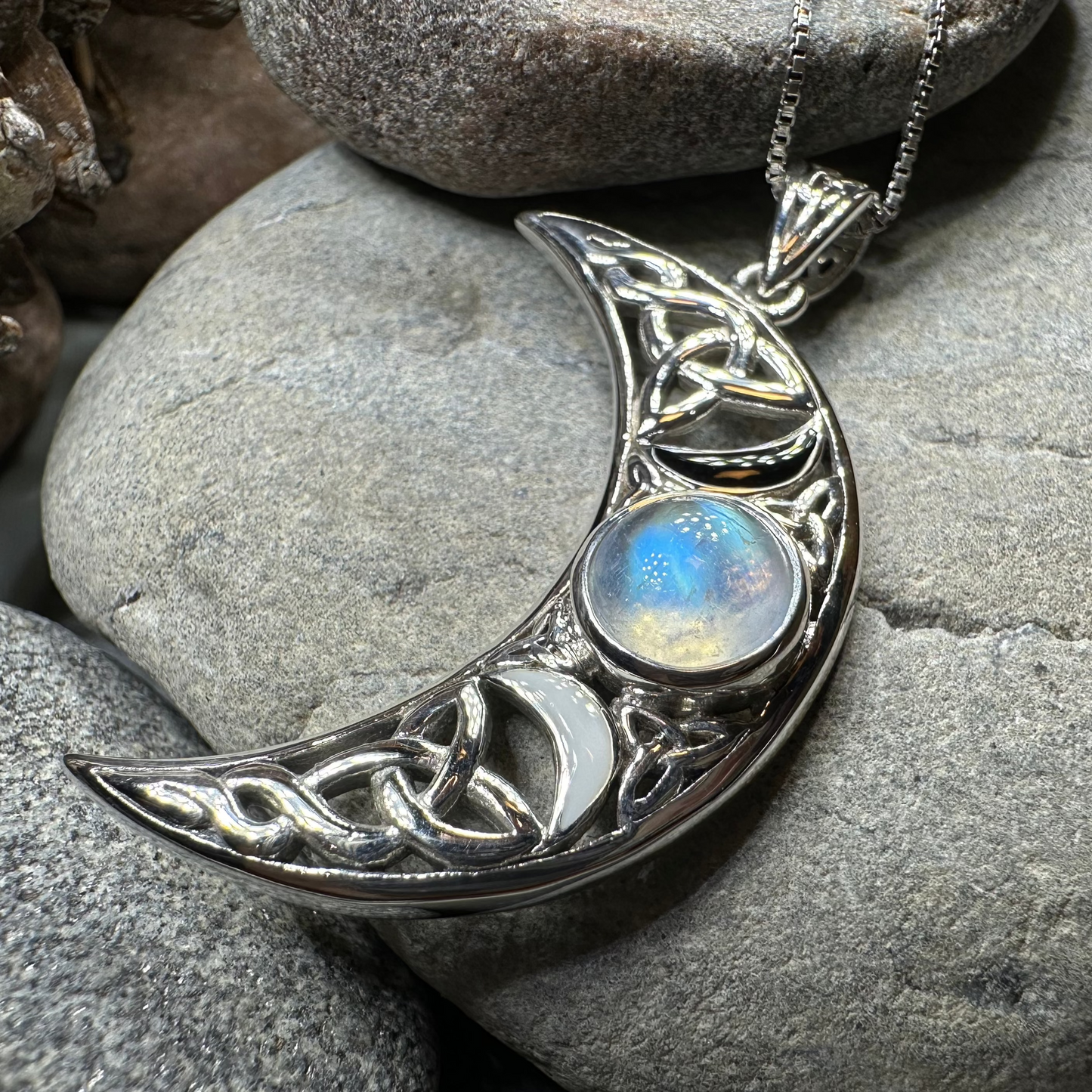 Sabrina Celtic Triple Moon Necklace in Sterling Silver — view 6