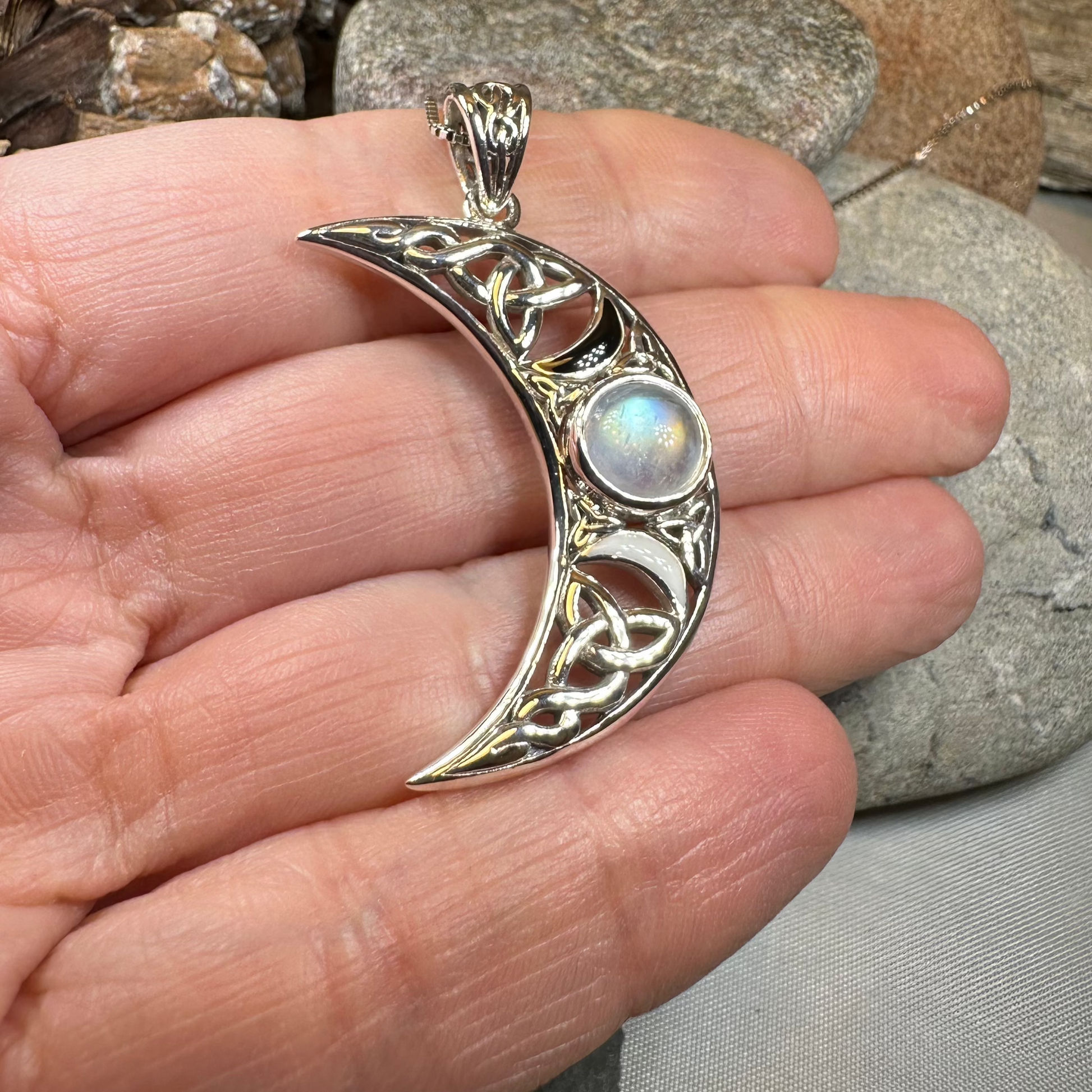 Sabrina Celtic Triple Moon Necklace in Sterling Silver — view 5