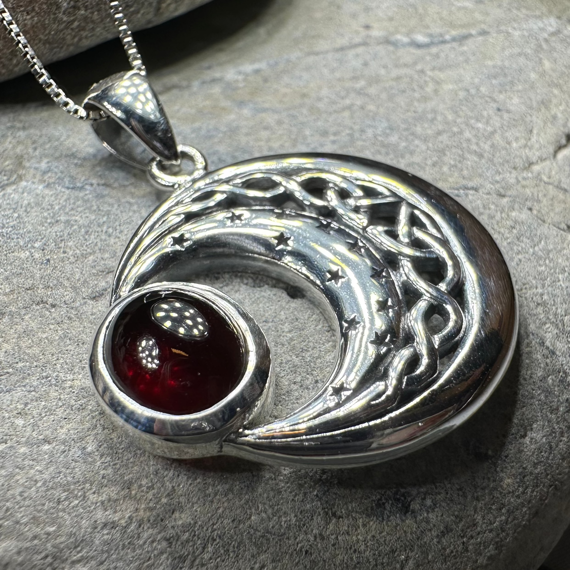 Dianthe Celtic Moon Necklace in Sterling Silver — view 6