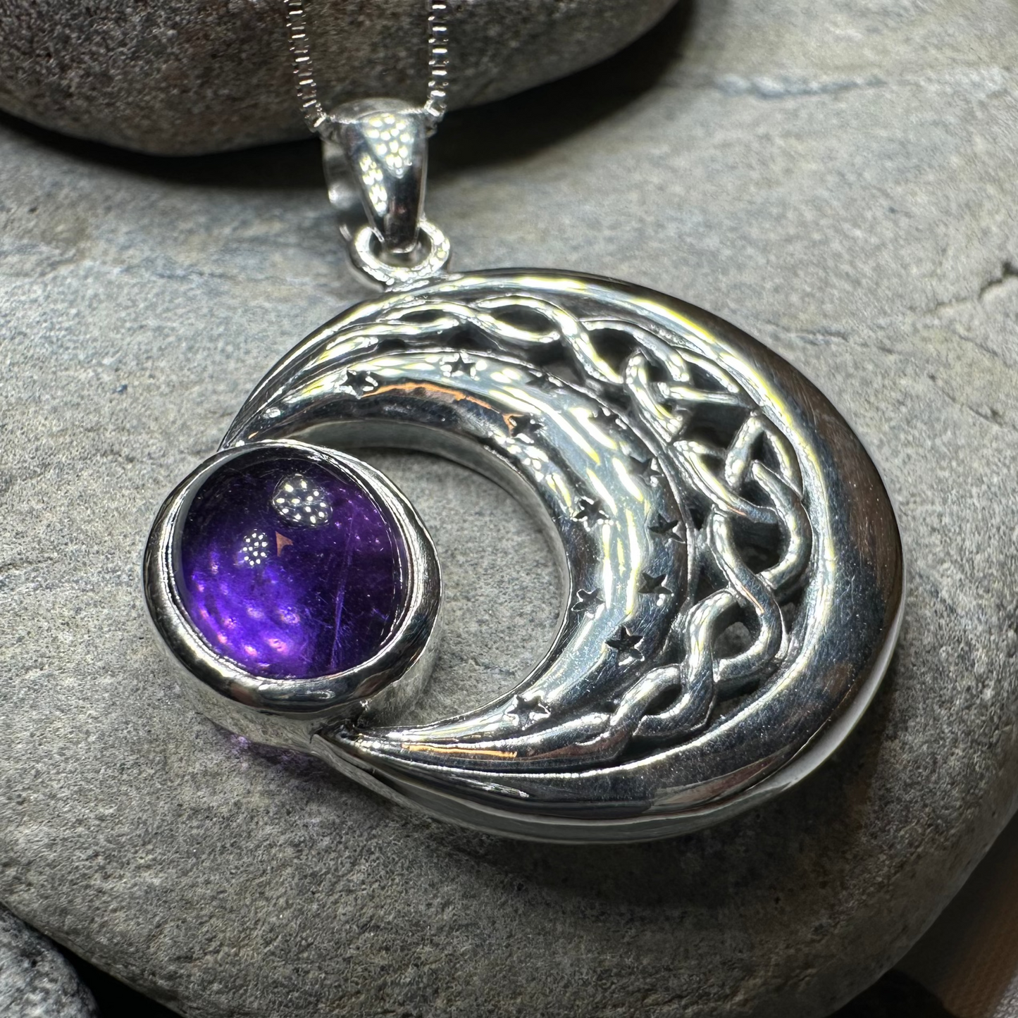 Dianthe Celtic Moon Necklace in Sterling Silver