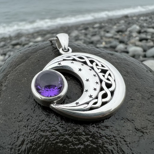 Dianthe Celtic Moon Necklace in Sterling Silver