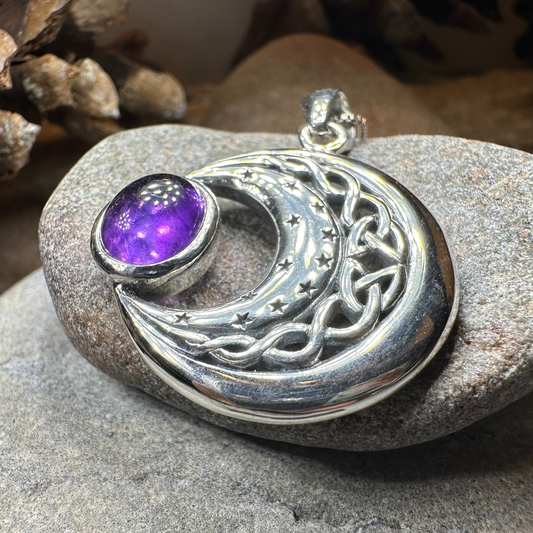 Dianthe Celtic Moon Necklace in Sterling Silver — view 7