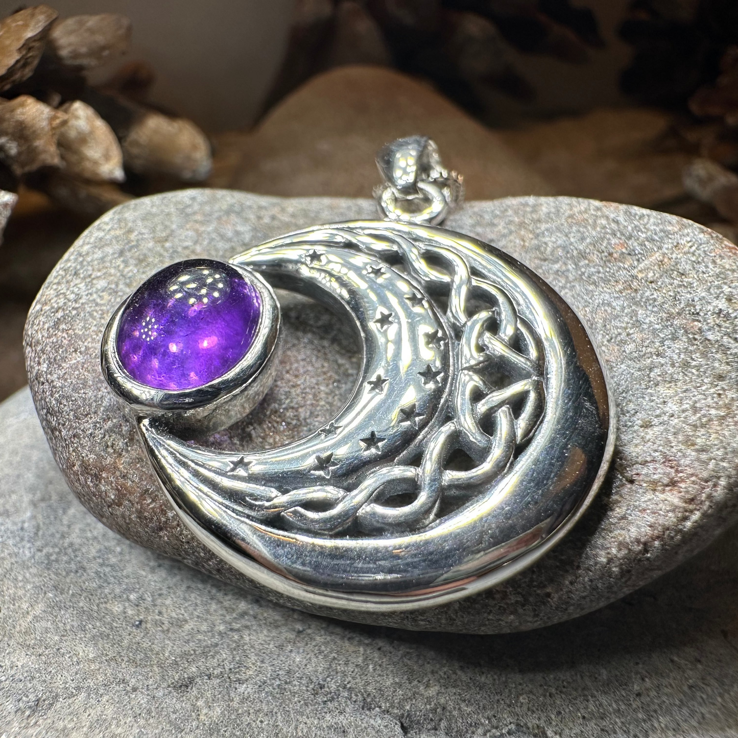 Dianthe Celtic Moon Necklace in Sterling Silver