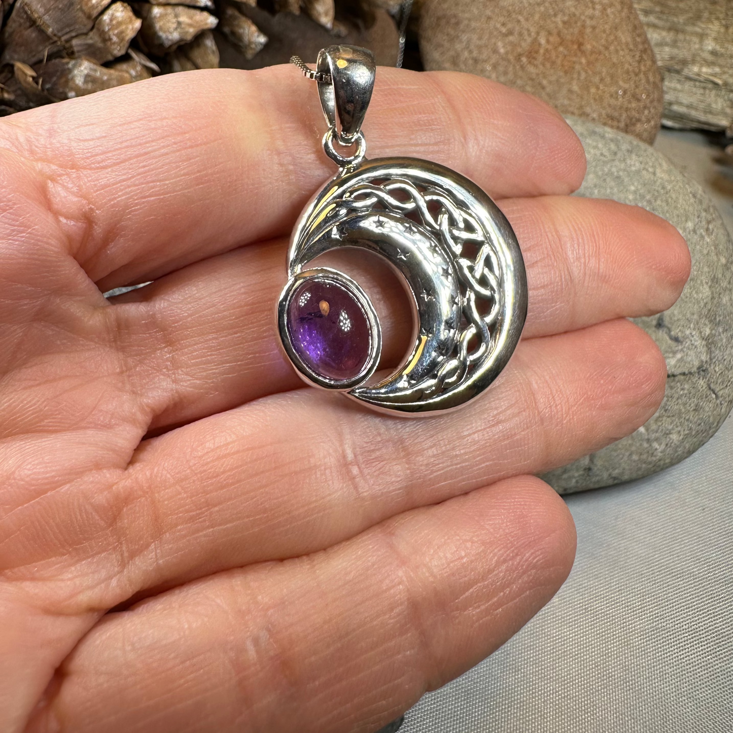 Dianthe Celtic Moon Necklace in Sterling Silver